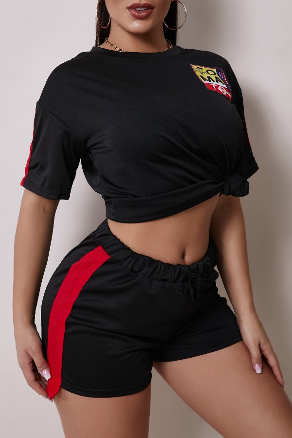 

Lovely Stylish Patchwork Black Two-piece Shorts Set