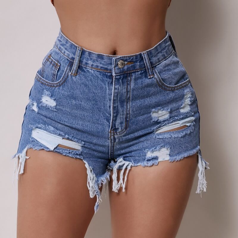 

Lovely Stylish Broken Holes Blue Shorts