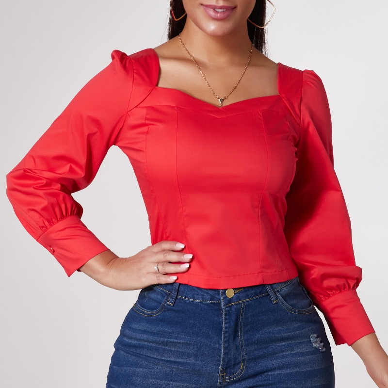 

Lovely Vintage Fold Design Red Blouse