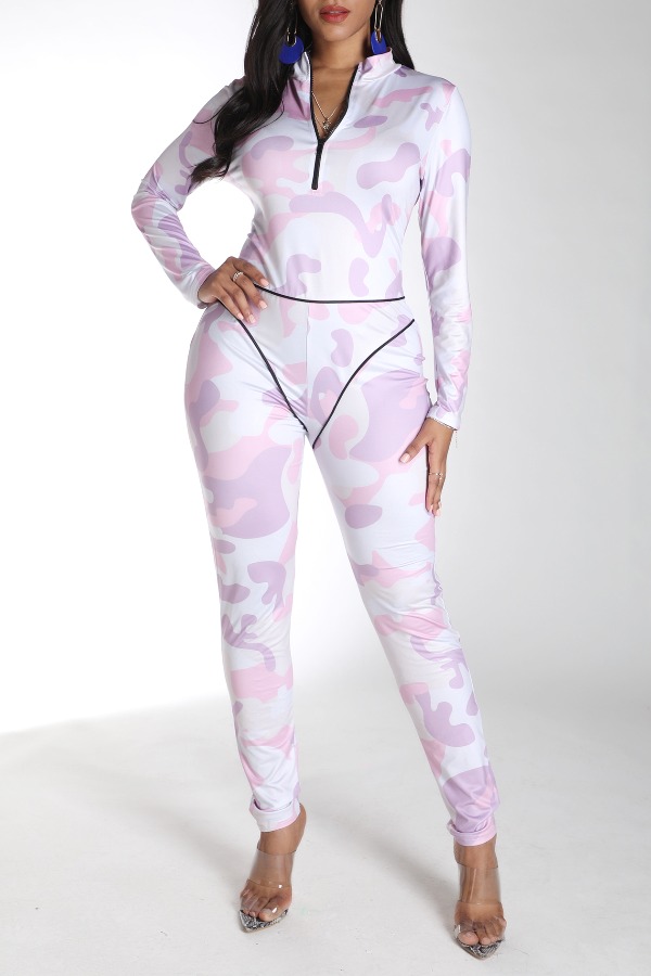 

Lovely Casual Print Light Pink One-piece Jumpsuit