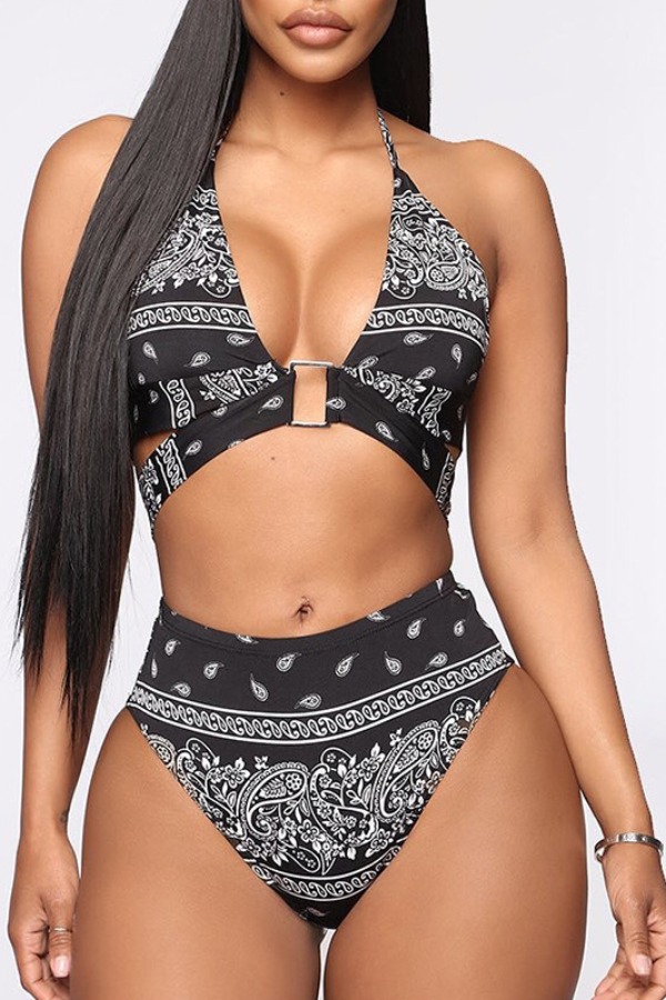 

Lovely Print Black Two-piece Swimsuit