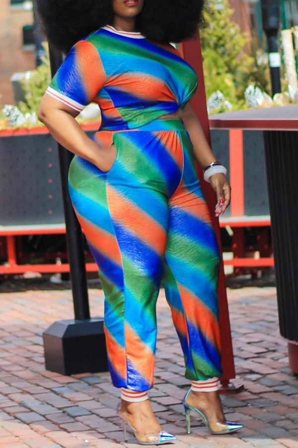 

Lovely Casual Print Multicolor Plus Size Two-piece Pants Set, Multi