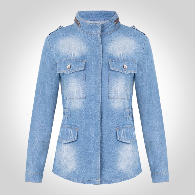 

Lovely Trendy Pocket Patched Blue Plus Size Jacket
