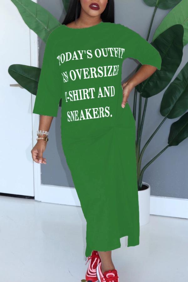 

Lovely Casual Letter Green Ankle Length Dress
