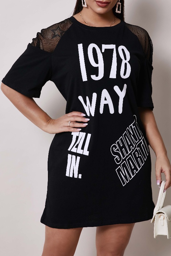 

Lovely Casual Letter Print Black Mini Dress