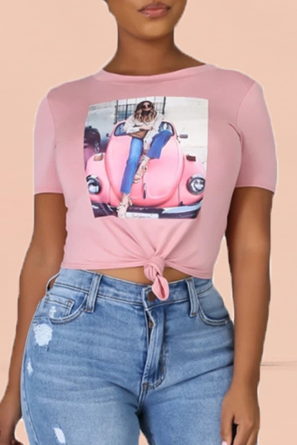 

Lovely Leisure O Neck Print Lighr Pink T-shirt, Light pink