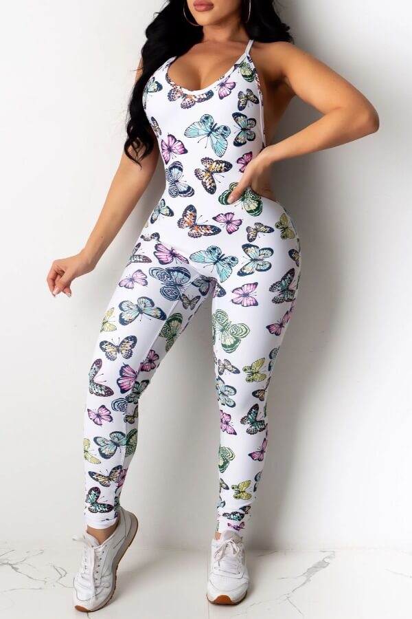 

Lovely Trendy Butterfly Print White One-piece Jumpsuit