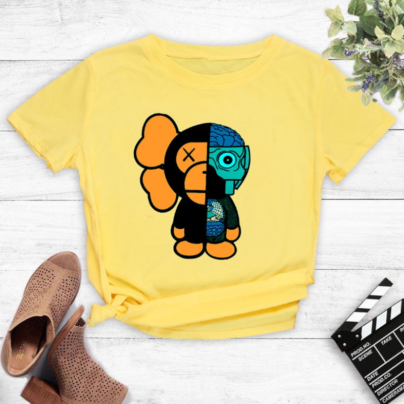 

Lovely Street O Neck Cartoon Print Yellow T-shirt