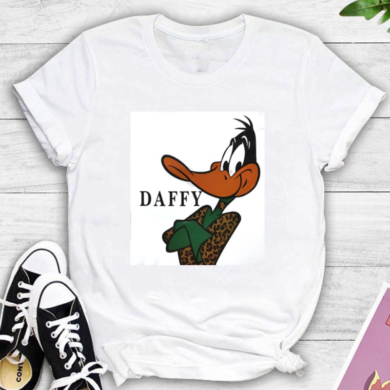 

Lovely Street O Neck Cartoon Print White T-shirt