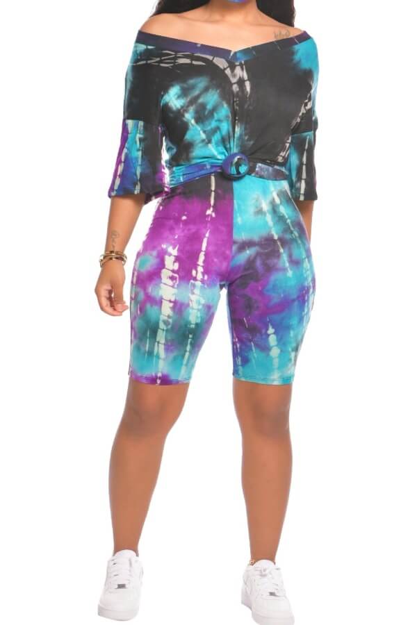 

LW Tie-dye Stretchy Shorts Set, Black