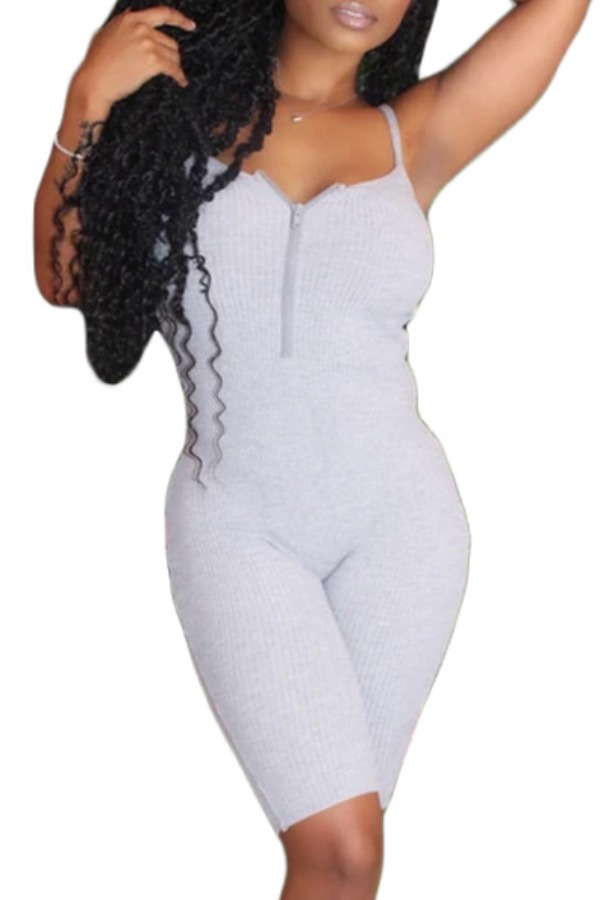 

Lovely Trendy Zipper Design Grey One-piece Romper