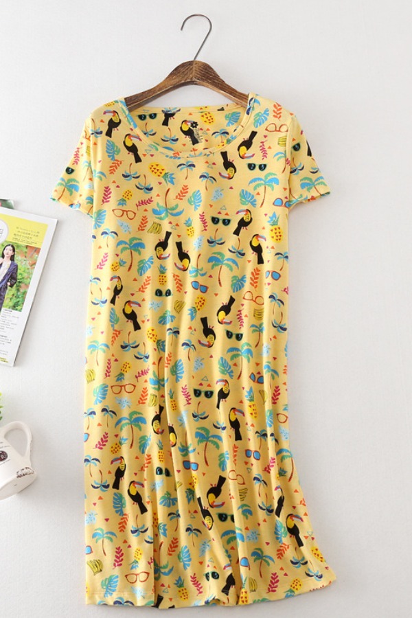 

Lovely Leisure O Neck Print Yellow Sleepwear