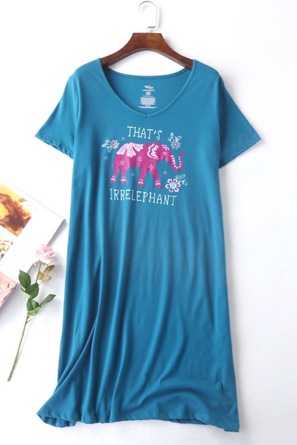 

Lovely Leisure O Neck Print Blue Sleepwear