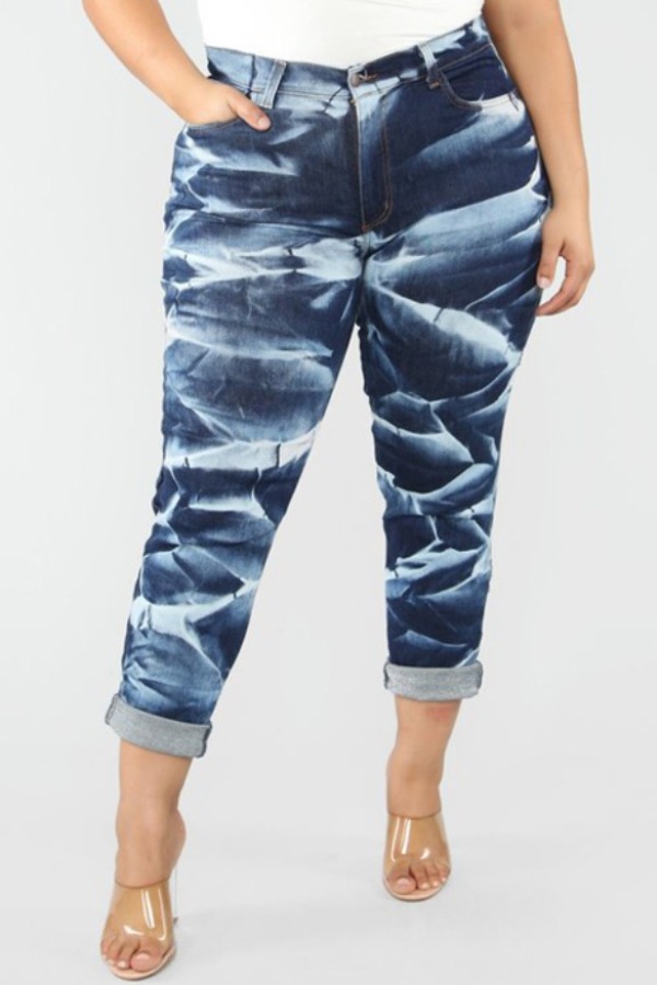 

Lovely Trendy Tie-dye Blue Plus Size Jeans