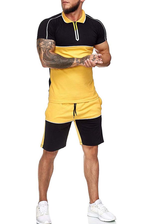 

Lovely Casual Patchwork Yellow Two-piece Shorts Se