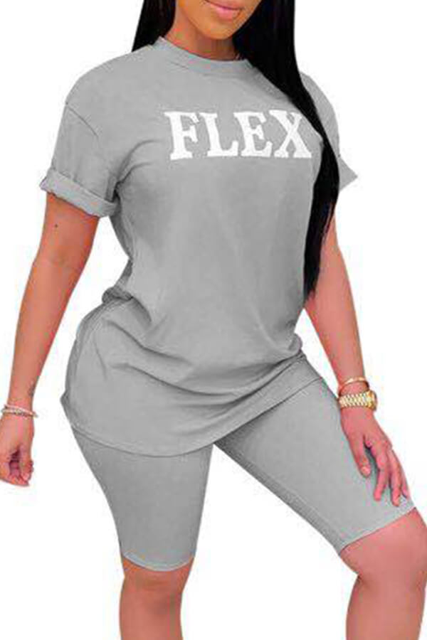 

Lovely Casual Letter Grey Two-piece Shorts Set