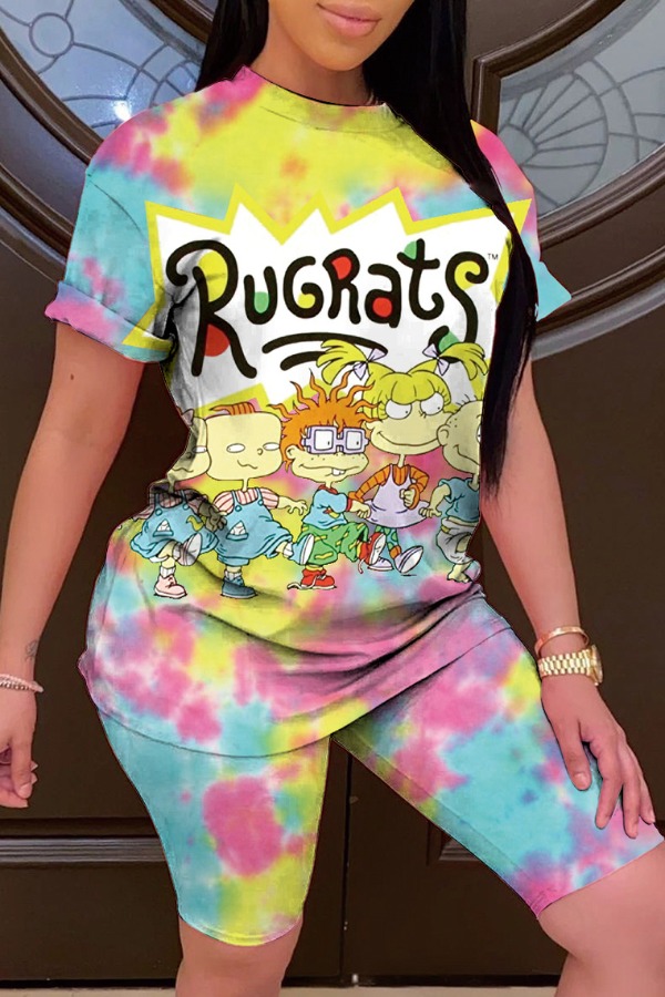 

Lovely Casual Cartoon Print Pink Two-piece Shorts Set