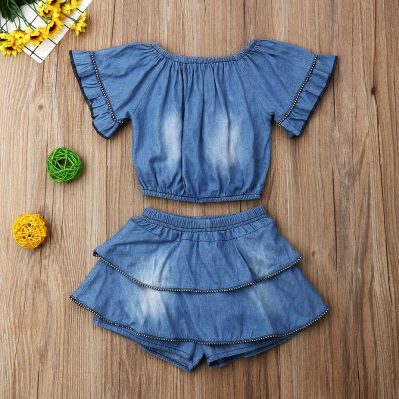 

Lovely Sweet Layered Cascading Ruffle Deep Blue Girl Two-piece Shorts Set