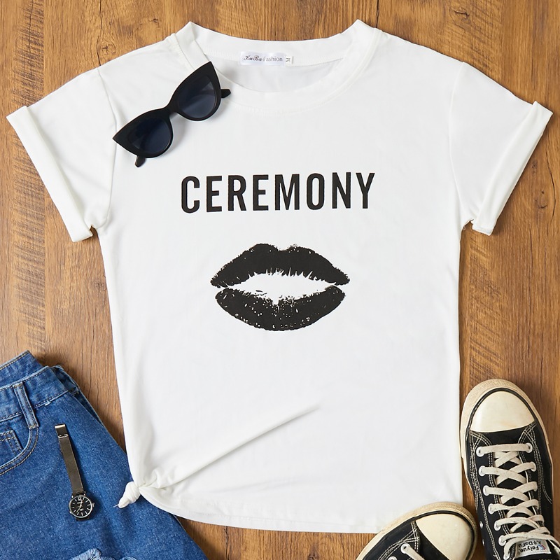 

Lovely Leisure O Neck Letter Print White T-shirt