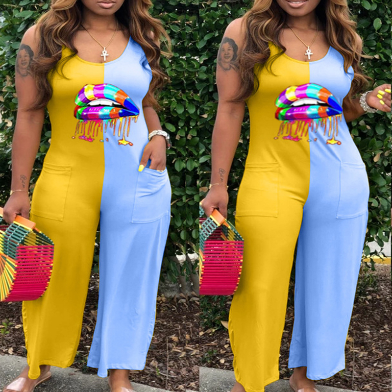 

Lovely Trendy Patchwork Yellow Plus Size One-piece Jumpsuit