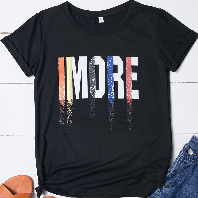 

Lovely Street O Neck Letter Print Black T-shirt