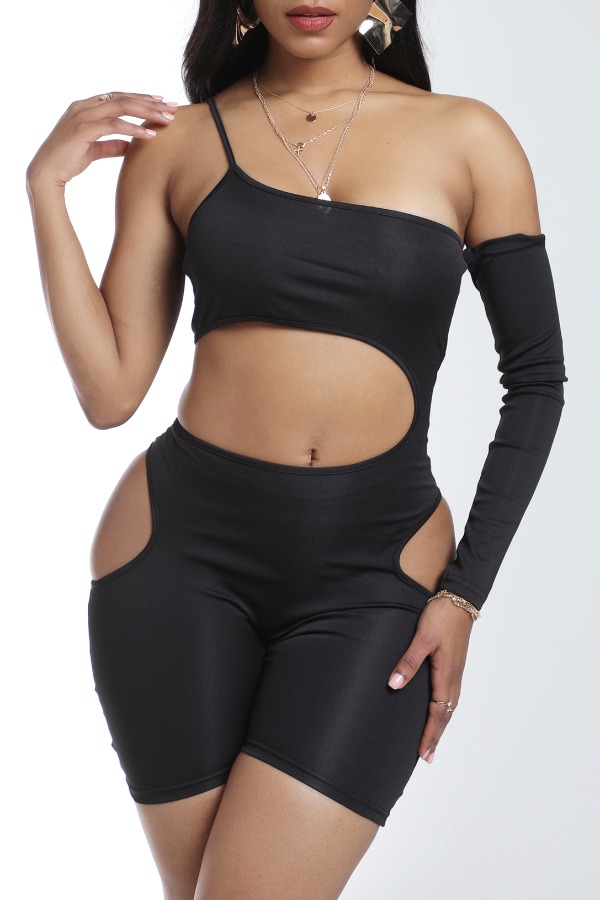 

Lovely Trendy Hollow-out Black One-piece Romper
