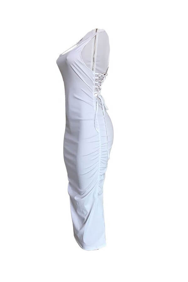 LW Leisure Bandage Design White Mid Calf Dress