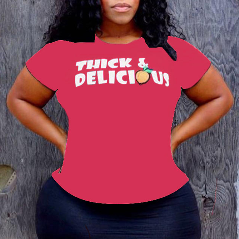 

Lovely Casual Letter Printed Red Plus Size T-shirt
