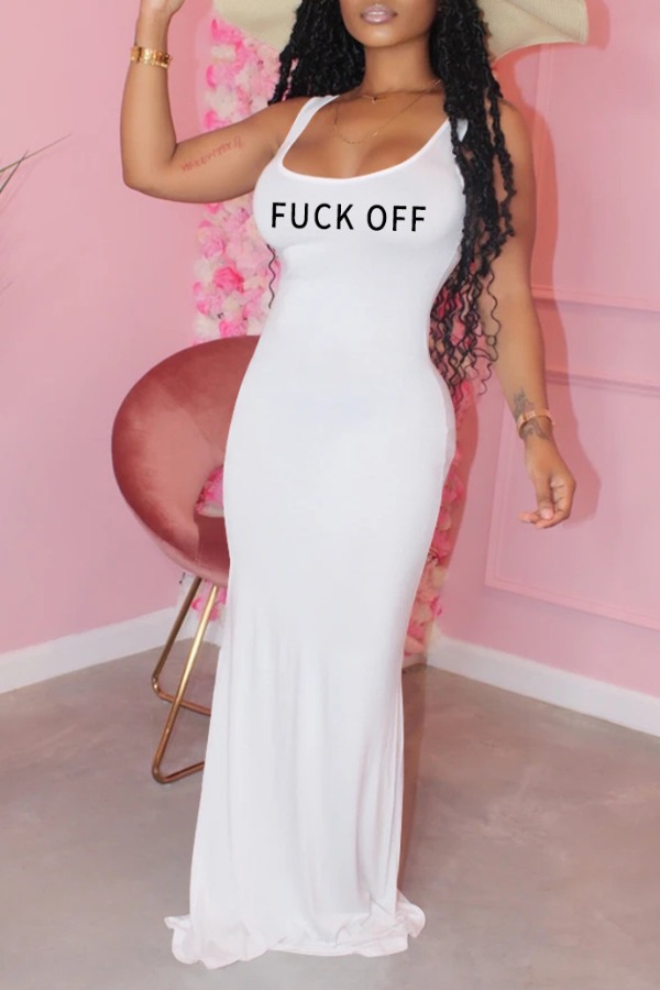 

Lovely Leisure Letter White Maxi Dress