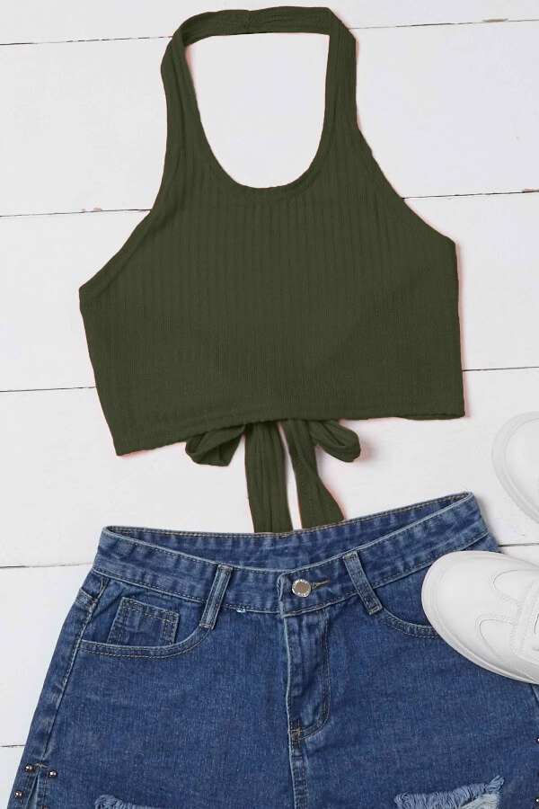 

LW SXY Casual Lace-up Army Green Camisole