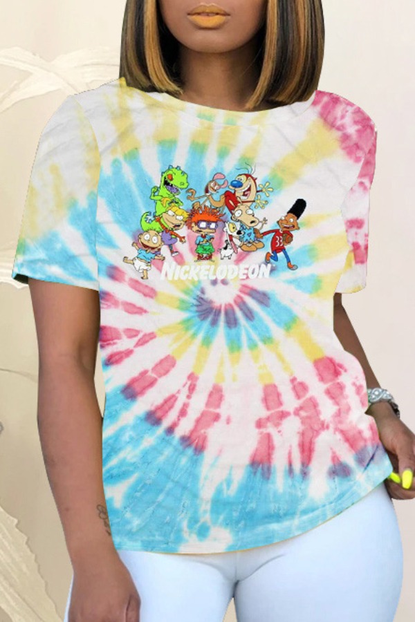 

Lovely Leisure Cartoon Print Blue T-shirt