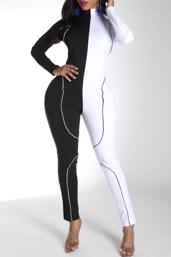 

Lovely Stylish Patchwork Black And White One-piece Jumpsuit