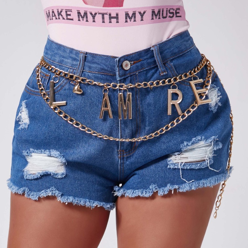 

Lovely Casual Broken Holes Blue Shorts