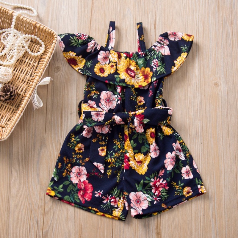 

Lovely Sweet Floral Print Blue Girl One-piece Romper
