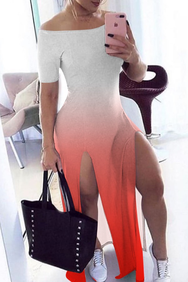 

Lovely Trendy Gradual Change Side Slit Red Maxi Dress