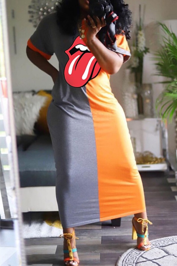 

Lovely Casual Lip Print Croci Ankle Length Dress