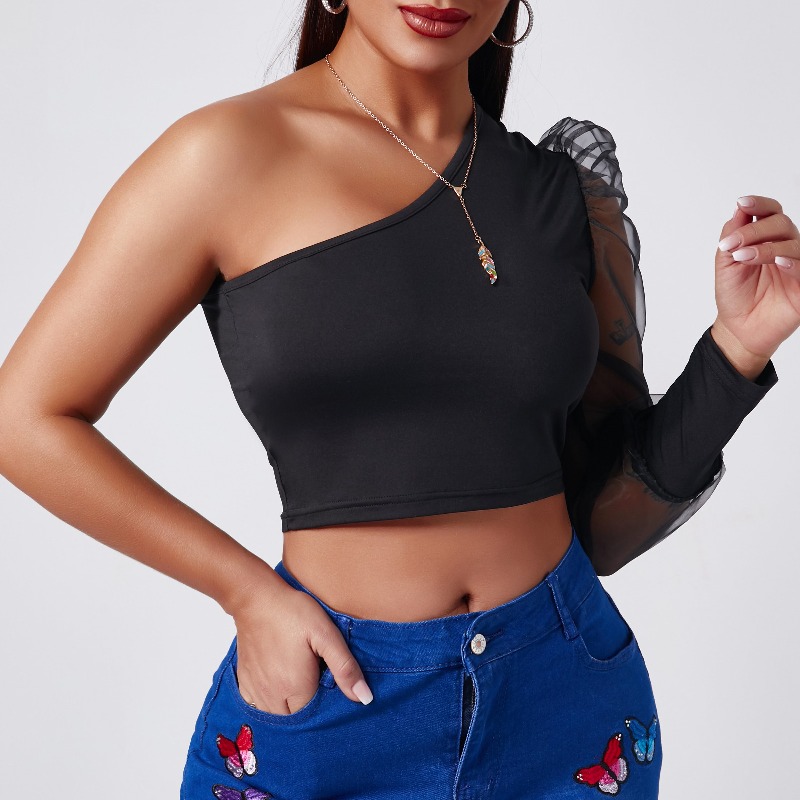 

Lovely Stylish One Shoulder Black T-shirt