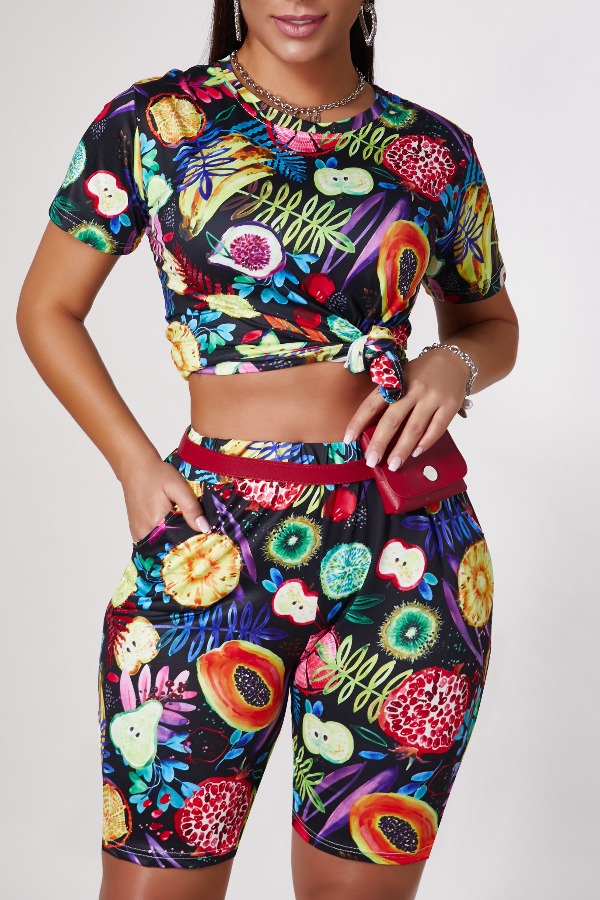 

Lovely Casual Print Multicolor Two-piece Shorts Set, Multi
