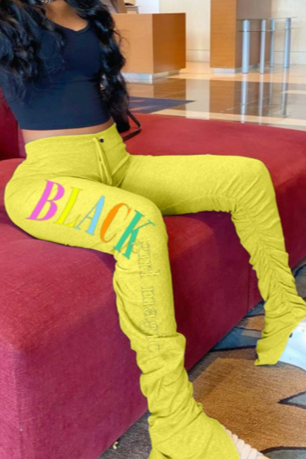 

Lovely Casual Letter Print Yellow Pants
