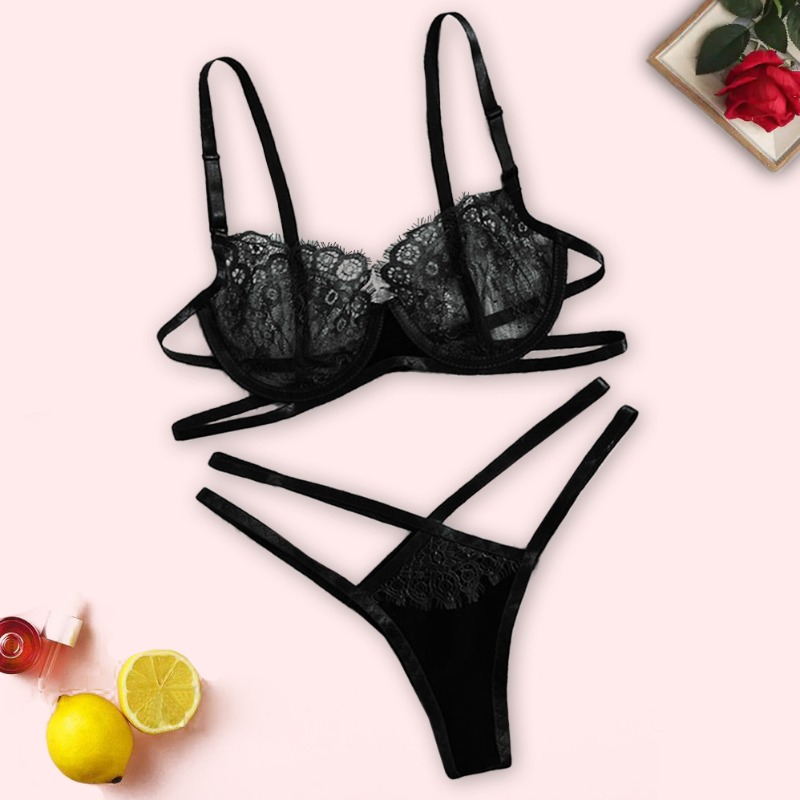 

Lovely Sexy Lace Hollow-out Black Bra Sets