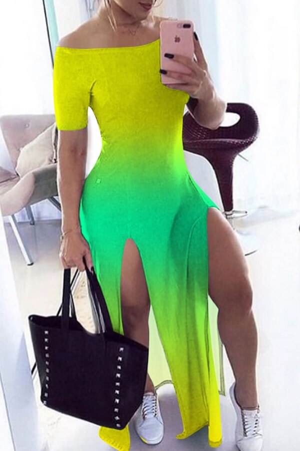 

Lovely Stylish Gradual Change Yellow Maxi Dress