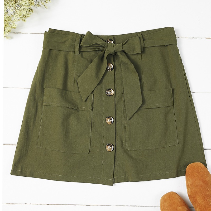 Lovely Trendy Buttons Design Army Green Skirt