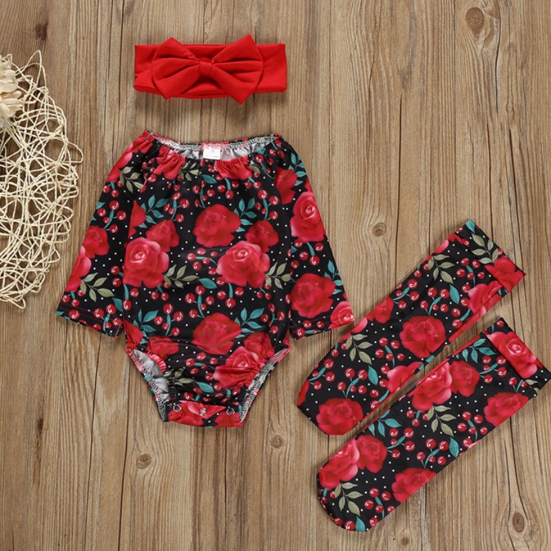 

Lovely Stylish Floral Print Red Girl Bodysuit