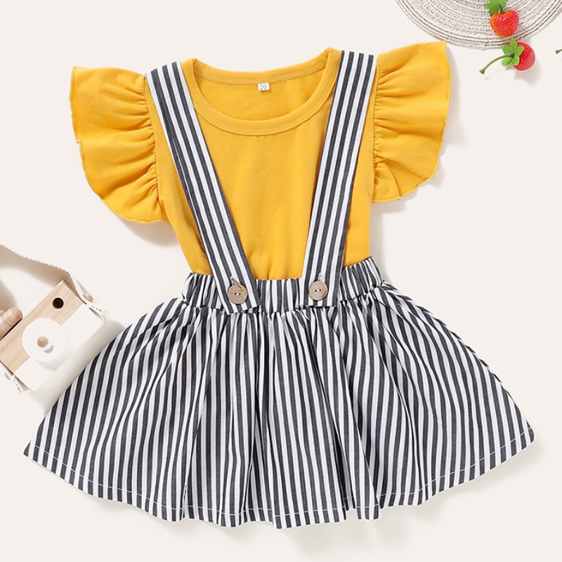 

Lovely Sweet Striped Yellow Girl Two-piece Skirt Set