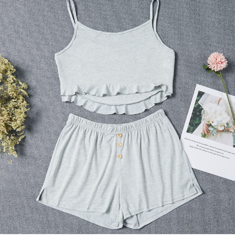 

Lovely Leisure Buttons Design Grey Sleepwear