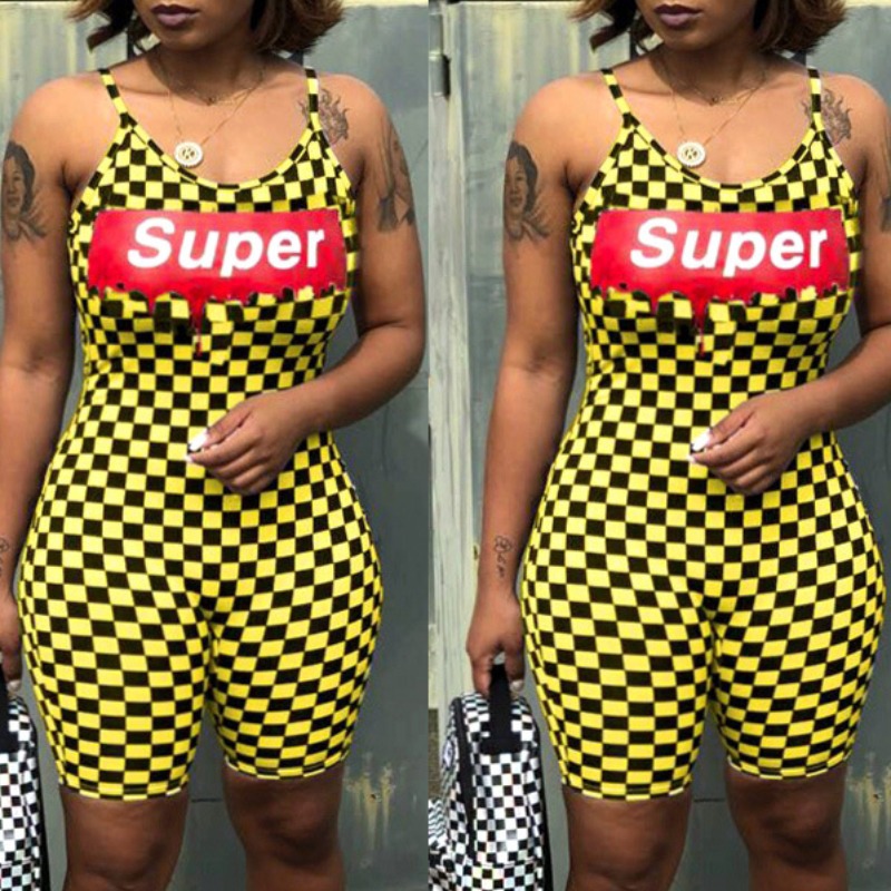 

Lovely Casual Grid Print Yellow One-piece Romper
