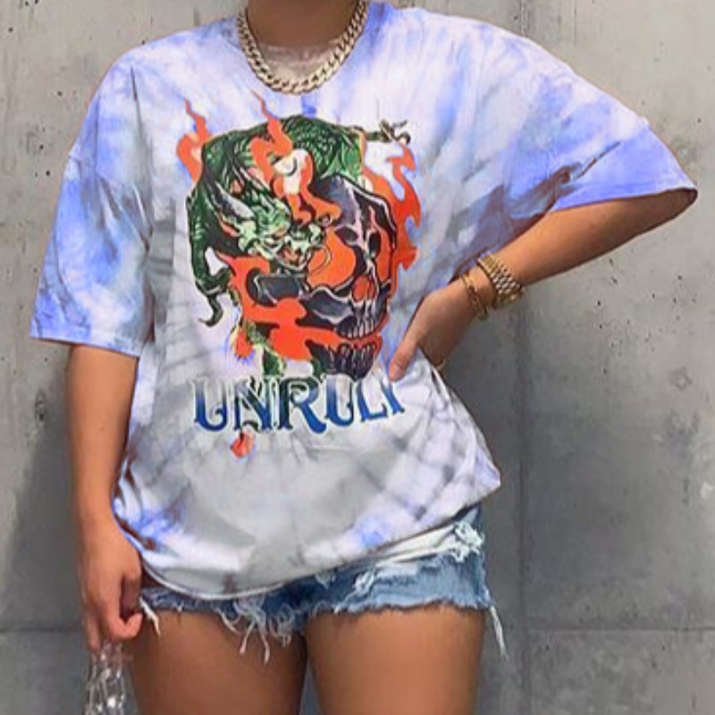 

Lovely Casual O Neck Print Blue T-shirt