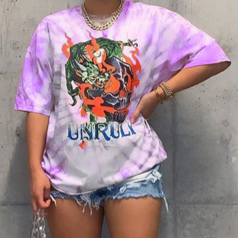 

Lovely Casual O Neck Print Purple T-shirt