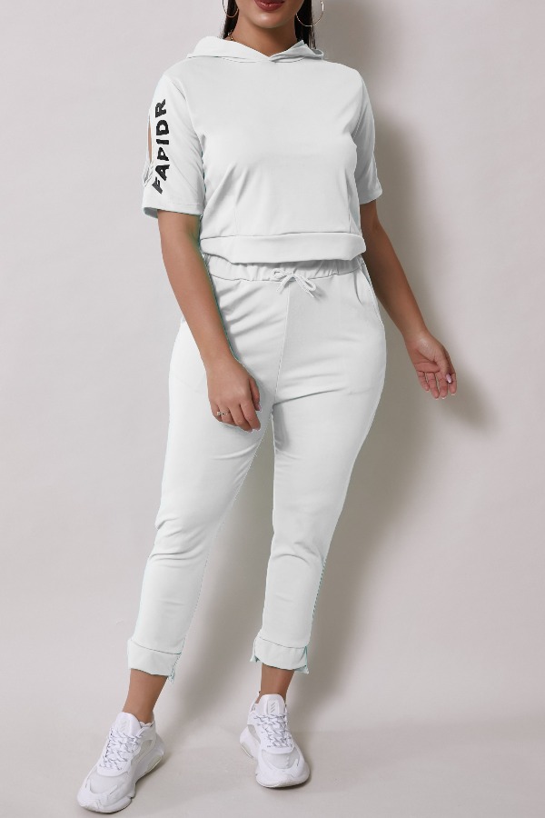 

Lovely Sportswear Letter White Two-piece Pants Set
