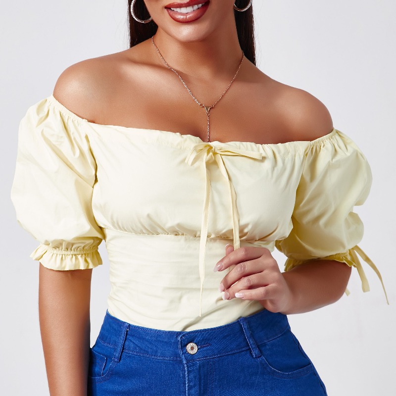 

Lovely Trendy Bow-Tie Yellow Blouse